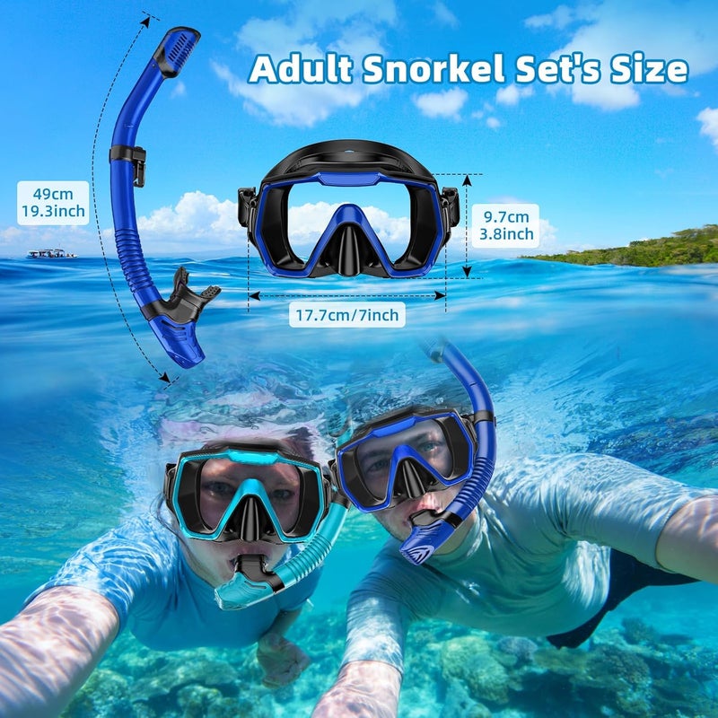 Honlanor Snorkel Set Adults Snorkeling Gear Anti-Leak and Anti-Fog Tempered Glass Lens Panoramic View Swim Mask Dry Top Snorkel Kit for Snorkeling Scuba Diving Swimming Travel with Carry Bag - Image 2